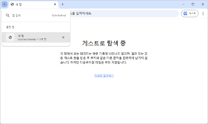 크롬 브라우저 탭 검색 버튼 모습