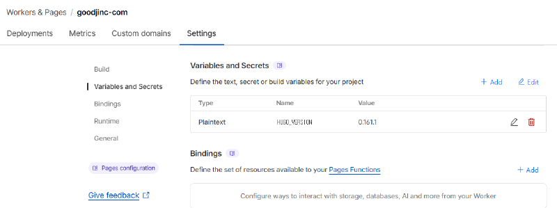 Screenshot showing the variable successfully added and applied in Cloudflare
