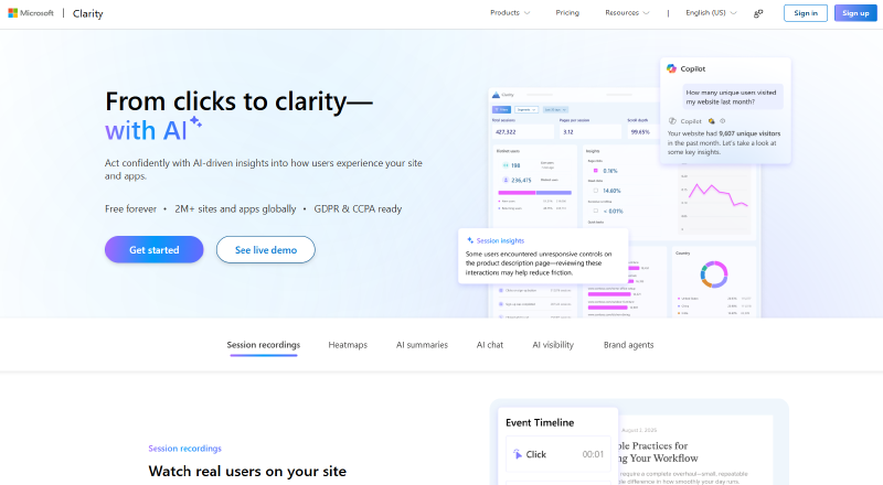 Microsoft Clarity 소개 사이트