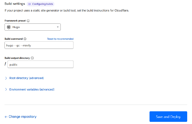 Build Settings in Cloudflare