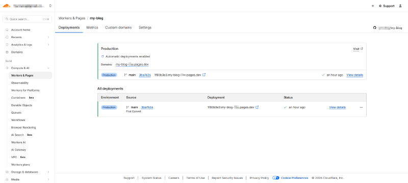 Deployment Tab in Cloudflare