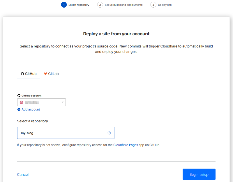 Select Repository and Begin Setup
